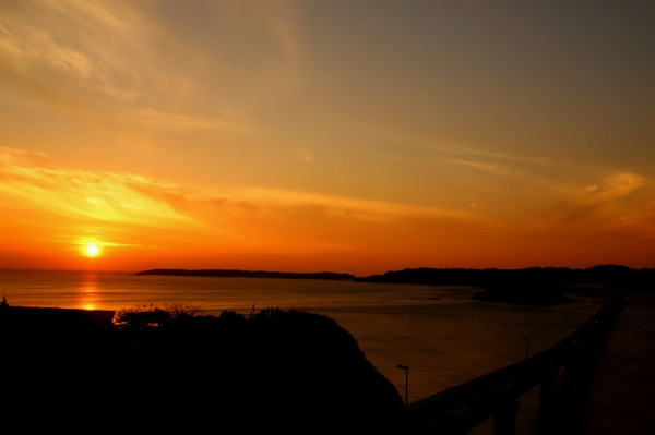 角島大橋の夕日（夕焼け）
